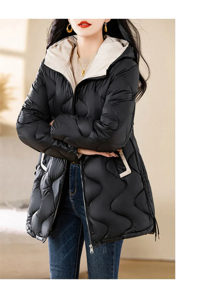 2024 New Winter Jacket Parkas Women Coat Fur Collar Hooded Overcoat Female Jacket Parka Thick Warm Cotton Padded Outwear