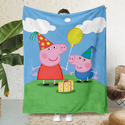 Cartoon P-Peppa Pigs Printed Blanket Picnic Blankets Warm Blanket Soft and Comfortable Blanket Home Travel Birthday Gift