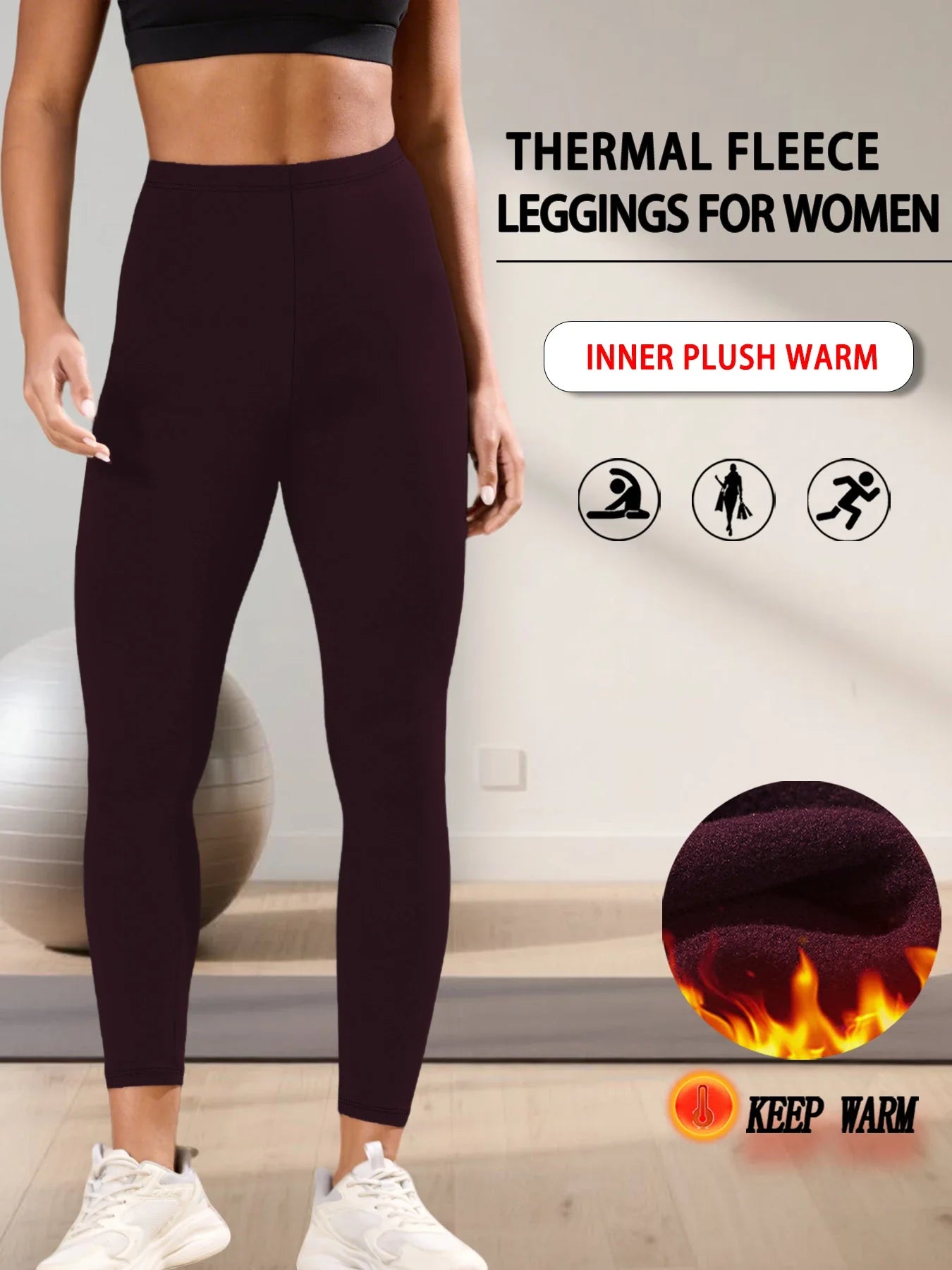 Plus size fleece lined leggings. Women's pants designed for winter yoga, workouts, and cold weather activities