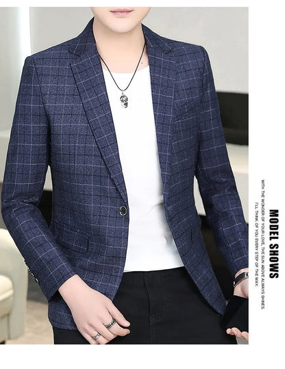 Chemise habillée cintrée à carreaux pour homme, coupe ajustée, style occidental, décontractée et tendance.