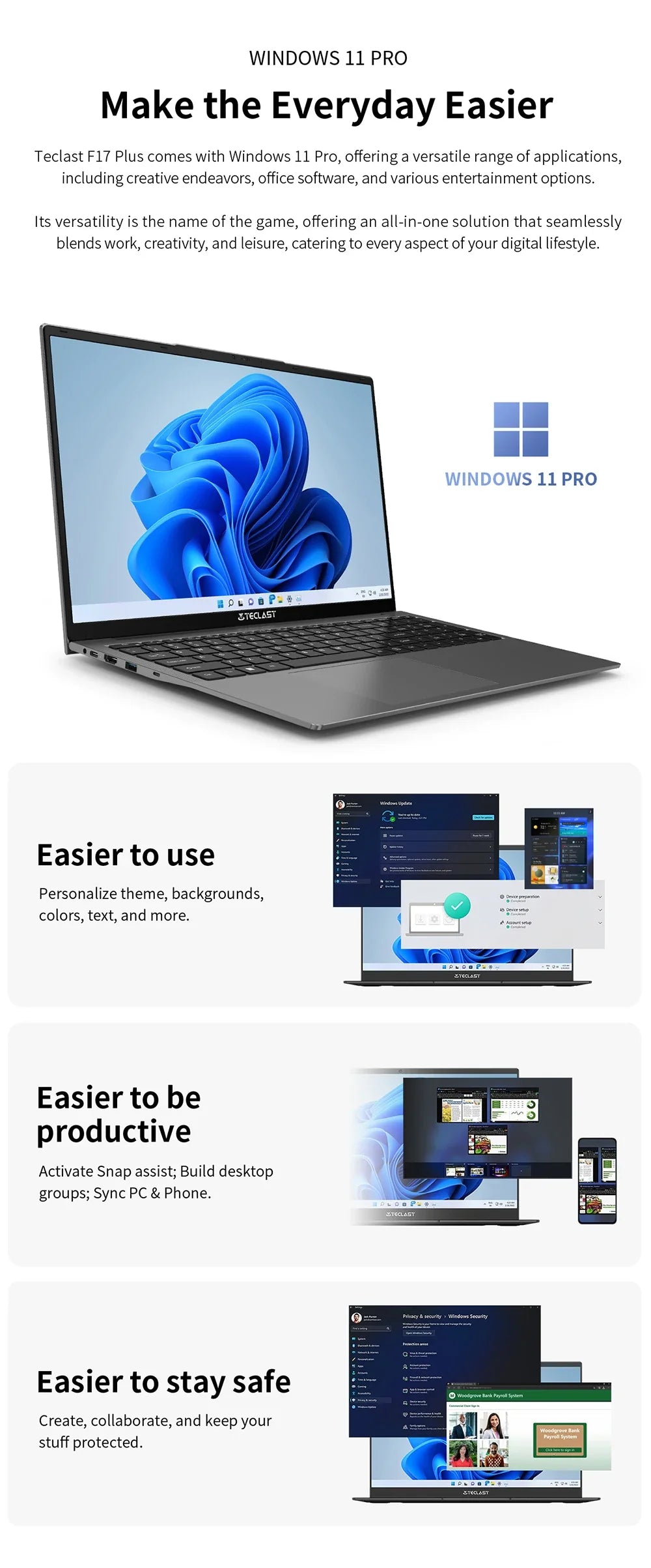 Teclast F17 Plus 2025 Laptop 17.3 inch Intel N150 Computer 16GB RAM 512GB SSD Windows 11 Pro 180° Flip Laptops mini-HDMI USB3.2