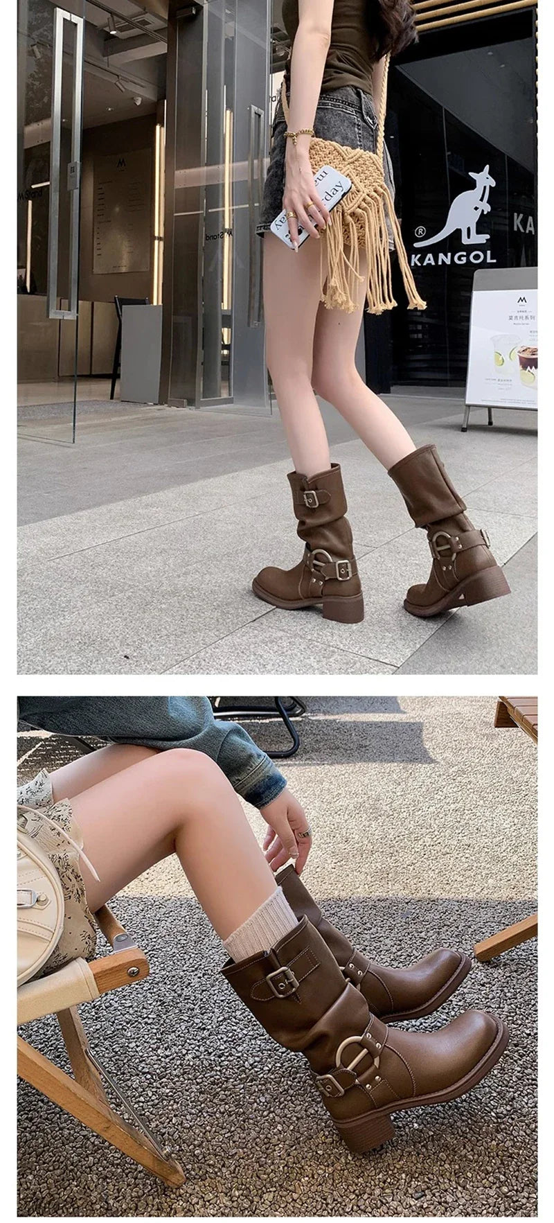 Bottes d'hiver de cowboy pour femmes, bottines décontractées à enfiler, fond épais, style moderne
