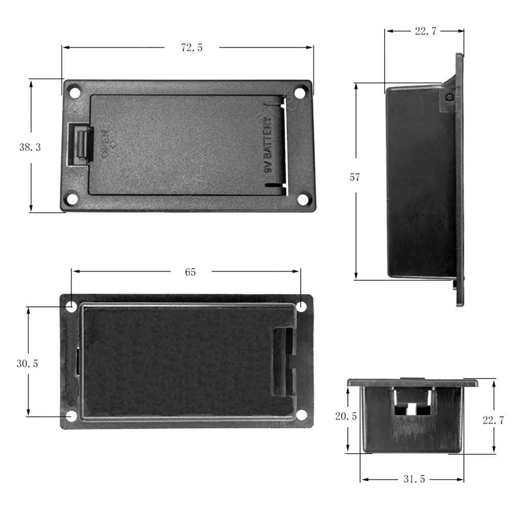 Boîte de batterie 9V pour guitare électrique basse et micro actif avec connecteur, boîte de support de batterie 72.5x38.3mm, partie musicale en plastique 1 pièce