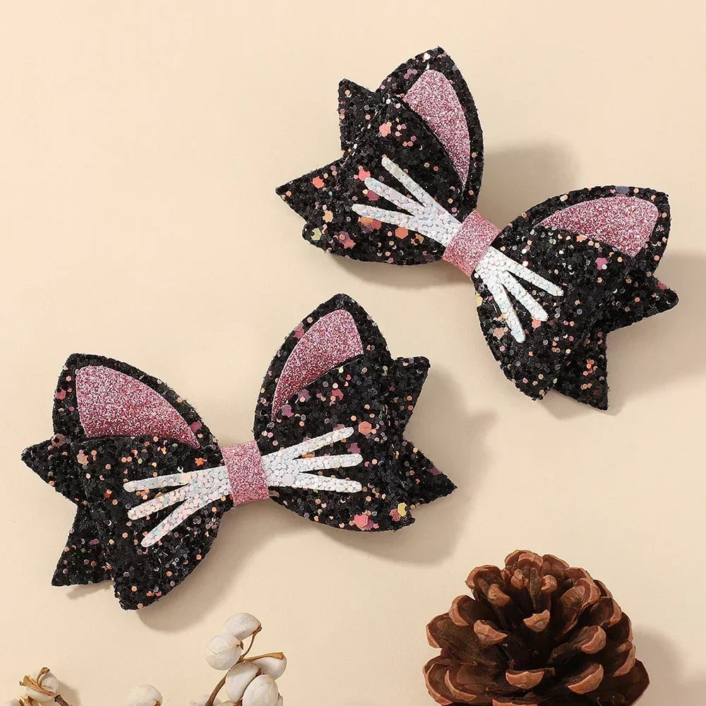 2 Paires de Barrettes Nœud Papillon Paillettes Arc-en-ciel pour Cheveux de Fille, Pinces à Cheveux pour Animaux, Nœuds de Cheveux pour Enfants