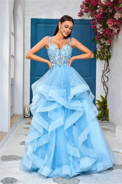 JEHETH Appliques Prom Party Cocktail Dresses Elegant Women's Long Evening Gowns Birthday Ball Gowns Feminine Robes Layered