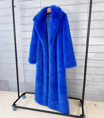 Manteau long en fausse fourrure pour femmes, automne hiver, grande taille, col rabattu blanc, poches, épais et chaud, manteau long maxi