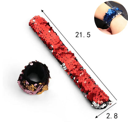 Bracelet à paillettes bicolore, rouge rose et argent, bracelet de fête, cadeaux de fête pour enfants, cadeaux de Noël, Nouvel An, carnaval
