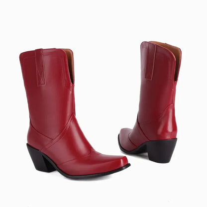 Bottes western rétro noires mi-mollet pour femme à talons épais gothiques, grandes tailles 34-48 777-11