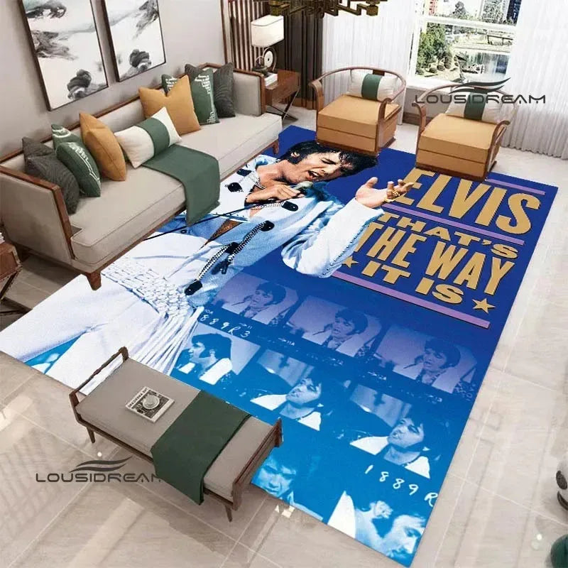 E-Elvis-Presleys Retro Printed Carpet Non-slip Carpet Outdoor Carpets Area Rug Home Bedroom Decor Rug for Bedroom Birthday Gift