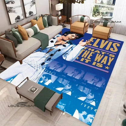 E-Elvis-Presleys Retro Printed Carpet Non-slip Carpet Outdoor Carpets Area Rug Home Bedroom Decor Rug for Bedroom Birthday Gift