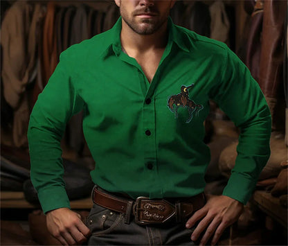 Western Cowboy Flower Printed Long Sleeve Shirt for Spring and Summer Comfortable Soft Fabric Party Men's Collar Shirt