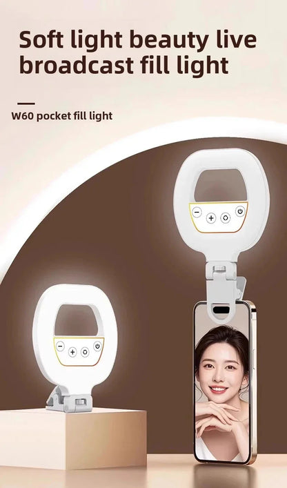 Lumière de remplissage pour téléphone Portable W60, lumière de beauté pour Selfie Portable, lampe de poche Rgb pour atmosphère de type anneau de charge
