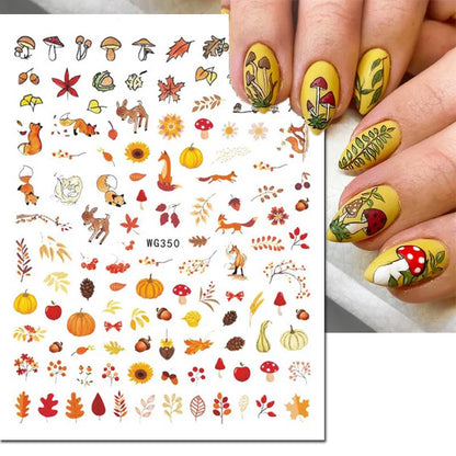 3d Nail Art Stickers Winter Autumn Golden Leaves Red Roses Flowers Decals For Nails Decoration Manicure Salon Beauty