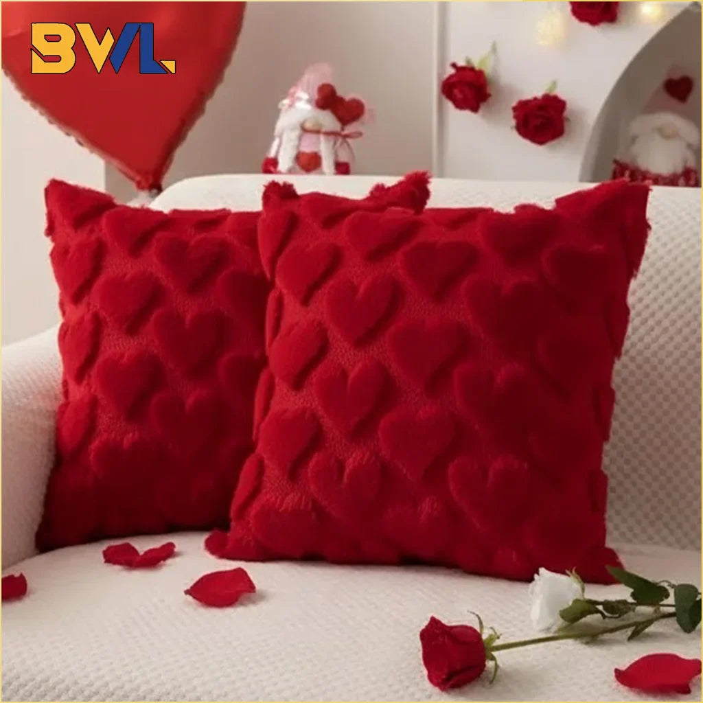 Housse de coussin en peluche pour la saint-valentin, avec coussin Jacquard brodé de cœur, pour décoration de canapé et de salon (oreiller non inclus)