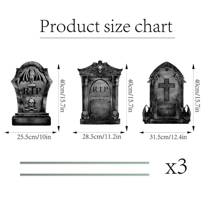 3/6Pcs 2024 Halloween Tombstone Decor Skull Tombstone RIP Letters Bad Omens Haunted House Decor for Patio Garden Frighten Kids