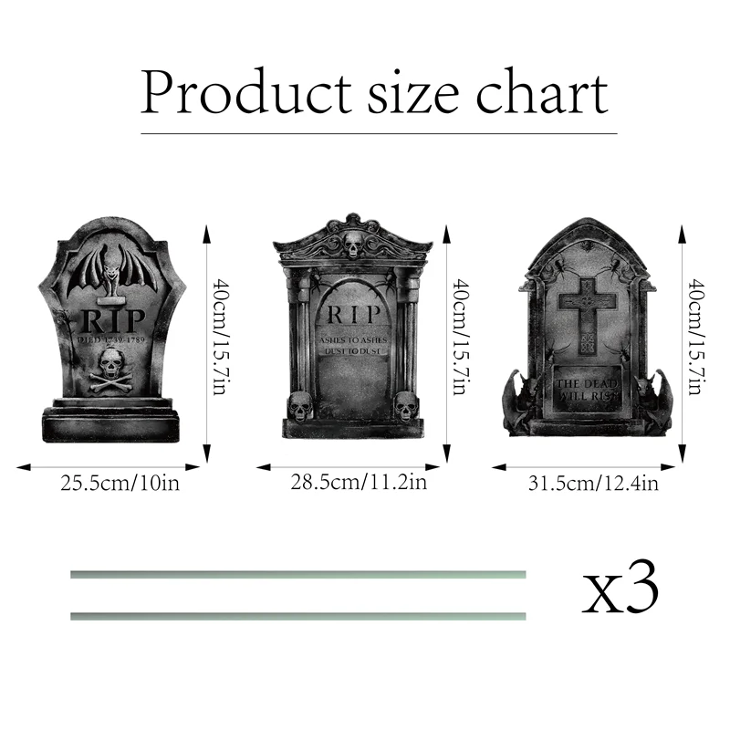 3/6Pcs 2024 Halloween Tombstone Decor Skull Tombstone RIP Letters Bad Omens Haunted House Decor for Patio Garden Frighten Kids