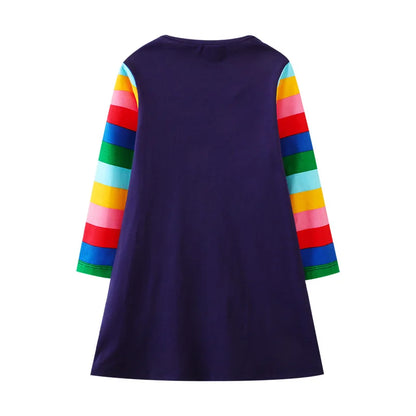 Jumping Meters Paint Brush Children's School Dresses With Pockets Pen Embroidery Long Sleeve Autumn Kids Preppy Style Dress