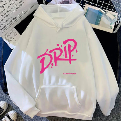 Babymonster Album goutte à capuche 2024 rétro femmes/hommes Harajuku esthétique sweats à capuche unisexe automne hiver pull sweat Vintage
