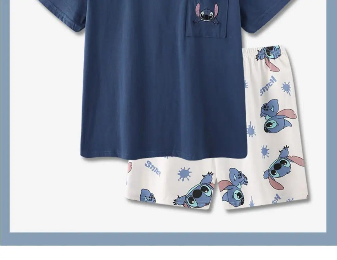 Stitch anime summer pure cotton men and women couple pajamas creative cute short-sleeved shorts home service suit holiday gift