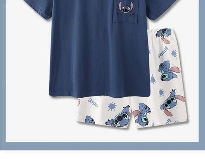 Stitch anime summer pure cotton men and women couple pajamas creative cute short-sleeved shorts home service suit holiday gift
