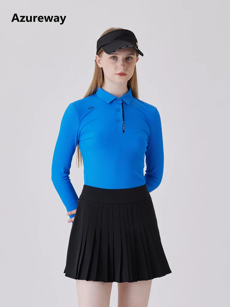 AW Golf Women's Simple Polo Shirt Long-sleeved T-shirt Quick-drying Breathable Sports Jersey Spring Autumn Golf Clothing Suit