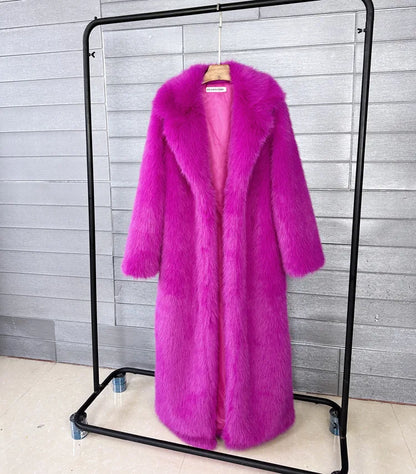 Manteau long en fausse fourrure pour femmes, automne hiver, grande taille, col rabattu blanc, poches, épais et chaud, manteau long maxi