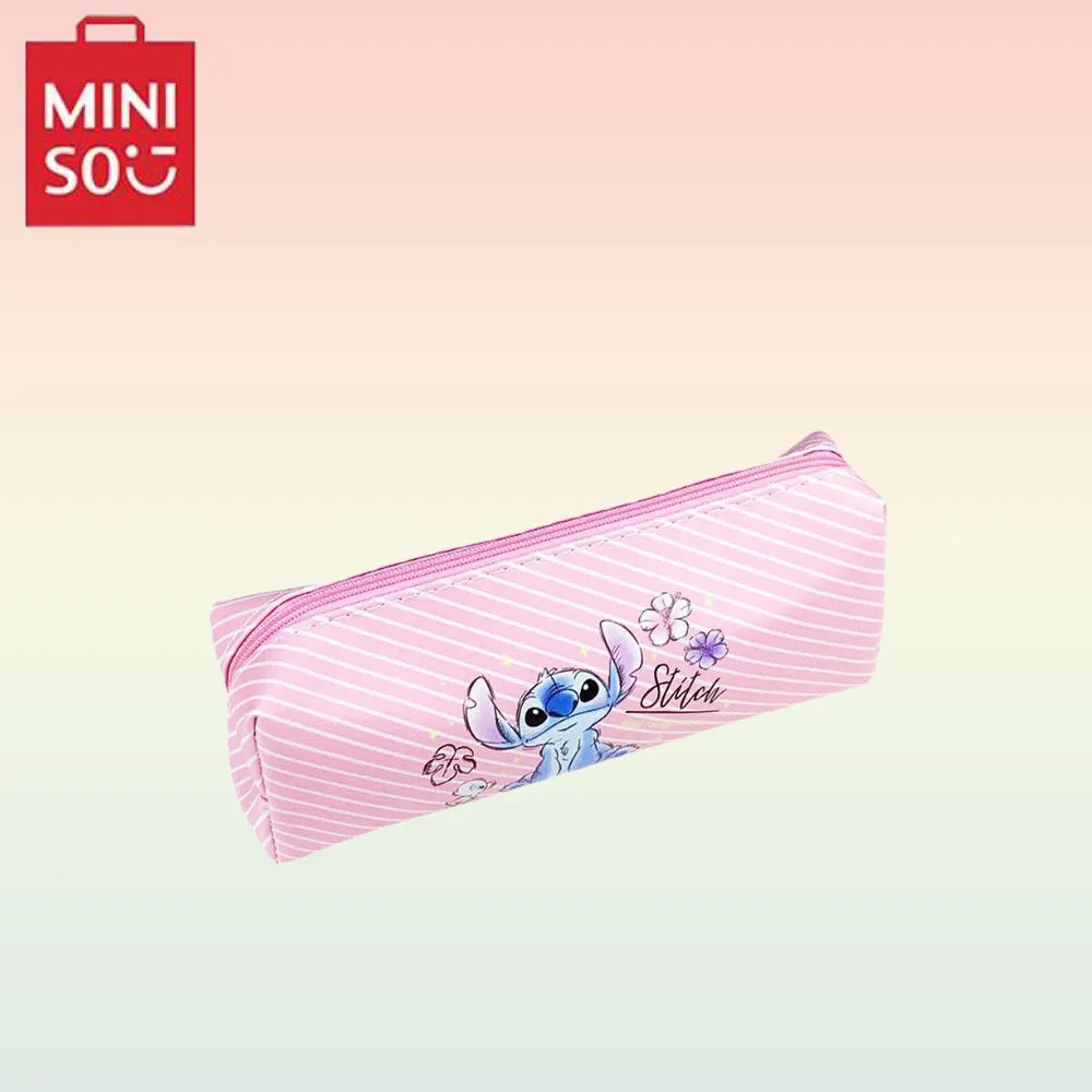 MINISO Stitch Anime Pencil Case Stitch Print Pen Bag  Cartoon Students Storage Bag Stationery kids Toy Student Christmars Gift