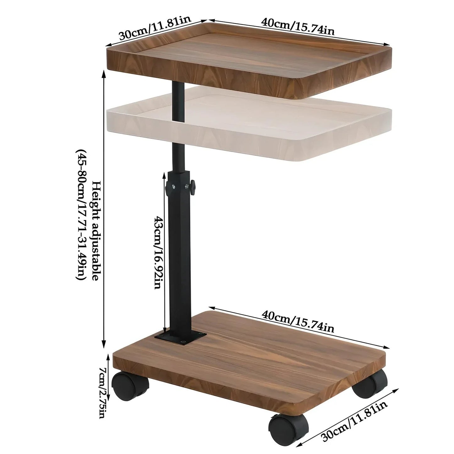 Chariot roulant réglable, Table de chevet, bureau pour ordinateur portable, lit médical pour la maison, plateau alimentaire 360 °   Bureau à domicile de table de plateau de canapé rotatif