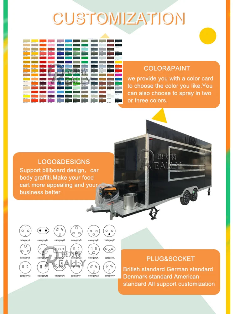 Camion de nourriture commercial en acier inoxydable pour collations, kiosque à café, cuisine mobile, camion de concession, remorque alimentaire à vendre
