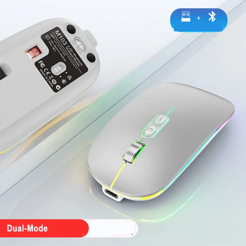 Dual Mode 2.4G Wireless Mouse One-Click Desktop Function Type-C Rechargeable Silent Backlight Mice for Laptop PC New