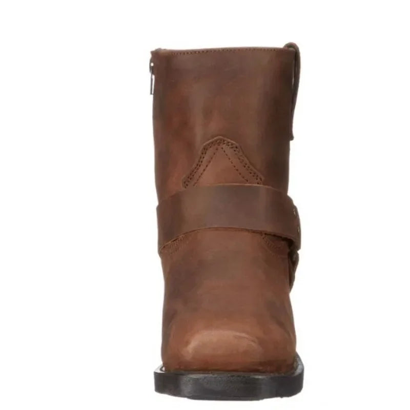 Retro Cowboy Boots Men Mid Calf Western Boots Mixed gender Leather Boots Man Slip On Shoes Winter Knight  Booties Size 48