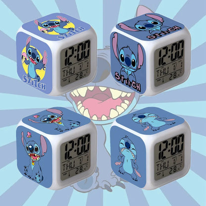 New Cartoon Lilo & Stitch Alarm Clock Anime Stitch Children's Toys Colorful Color Change Square Alarm Clock Kids Christmas Gift