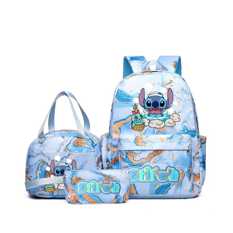 3Pcs Stitch Print Backpack Set, With Tote and Pouch, Large Capacity Lightweight And Breathable Outdoor Knapsack