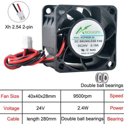 ACP4028 4cm 40mm fan 40x40x28mm DC5V/12V/24V 2pin Axial flow fan cooling fan for 1U 2U power server