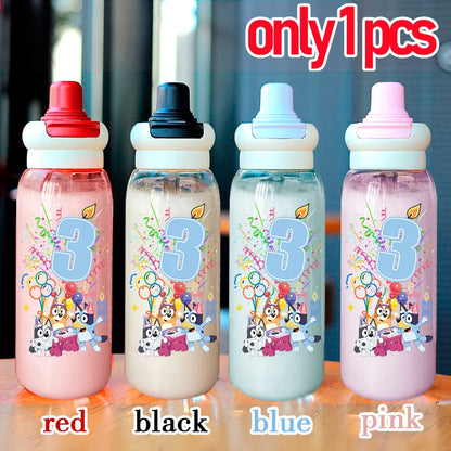 Blueyes Anime Number 1-9 700ML Large Capacity Drink Straw Direct Portable Transparent Water Bottle Handle Rope Child Water Cup