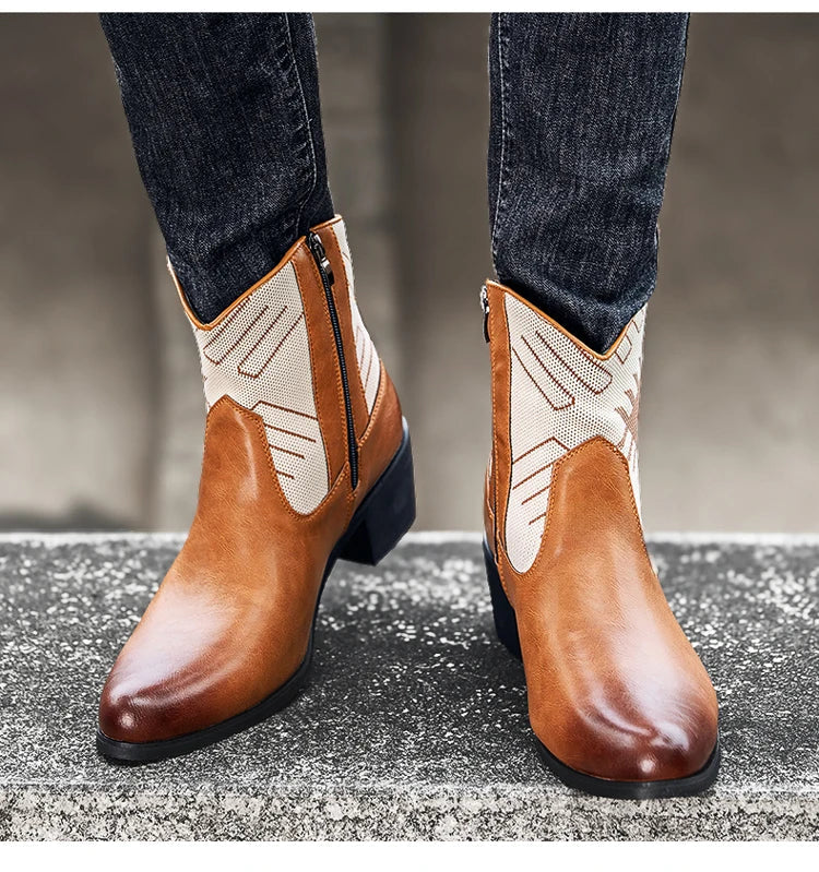Cowboy Classic Fashionable Embroidered Pull On Boots with Wide Square Toe Western Retro Boot Durable 2025 Boots For Men