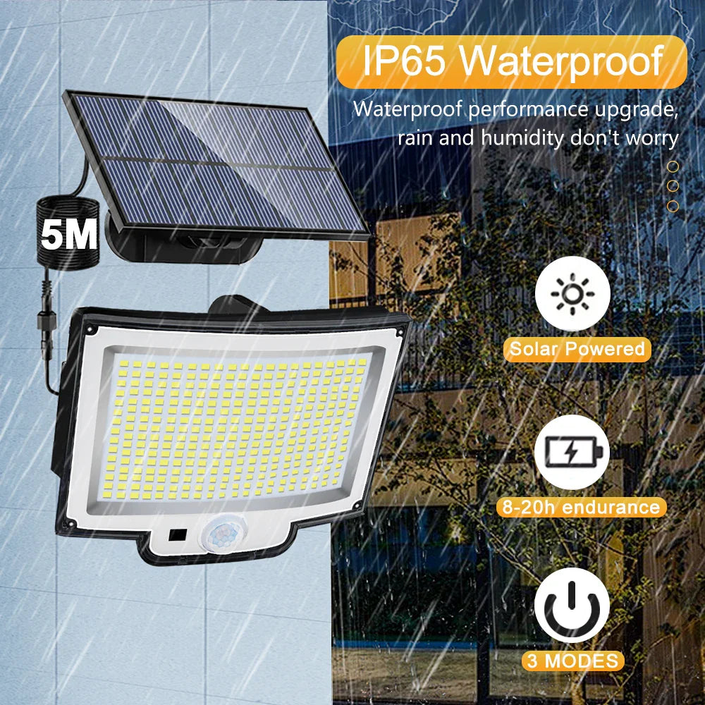 Lumières d'inondation solaires extérieures 106/318 LED lumières de mouvement solaires lumières de sécurité solaires à distance appliques murales étanche 3 Modes jardin