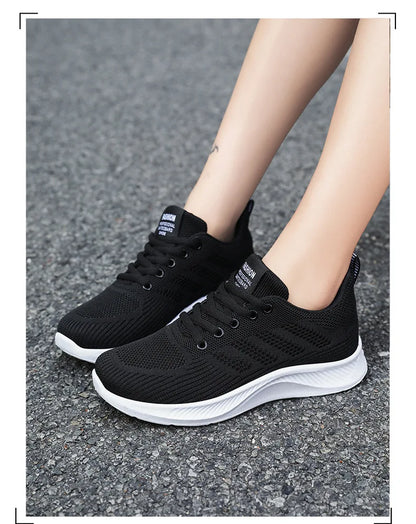 Oulylan Summer Soft Sole Running Shoes Ladies Casual Solid Color Antislip Footwear Outdoor Lace Up Mesh Breathable Sneakers