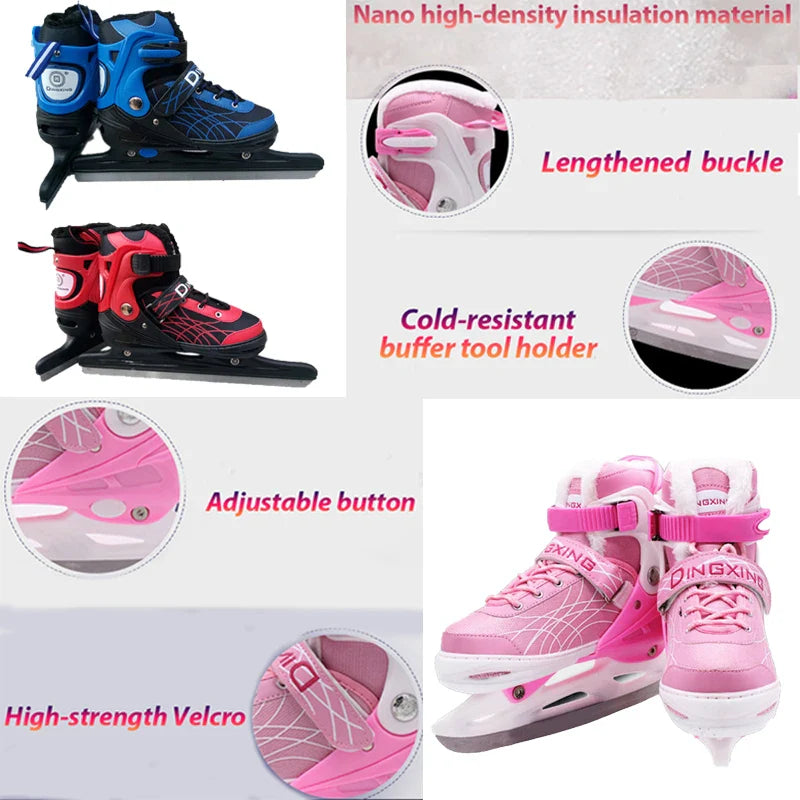 Chaussures de patins à glace extensibles, chaussures de hockey sur glace réglables, chaussures de patinage de vitesse épaisses et chaudes pour filles, garçons, femmes et hommes