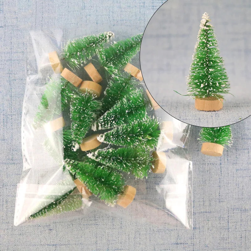 12Pcs Miniature Artificial Christmas Tree Mini Snow Frost Tree Pine Tree Christmas DIY Party Decoration Craft Christmas Ornament