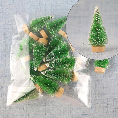 12Pcs Miniature Artificial Christmas Tree Mini Snow Frost Tree Pine Tree Christmas DIY Party Decoration Craft Christmas Ornament