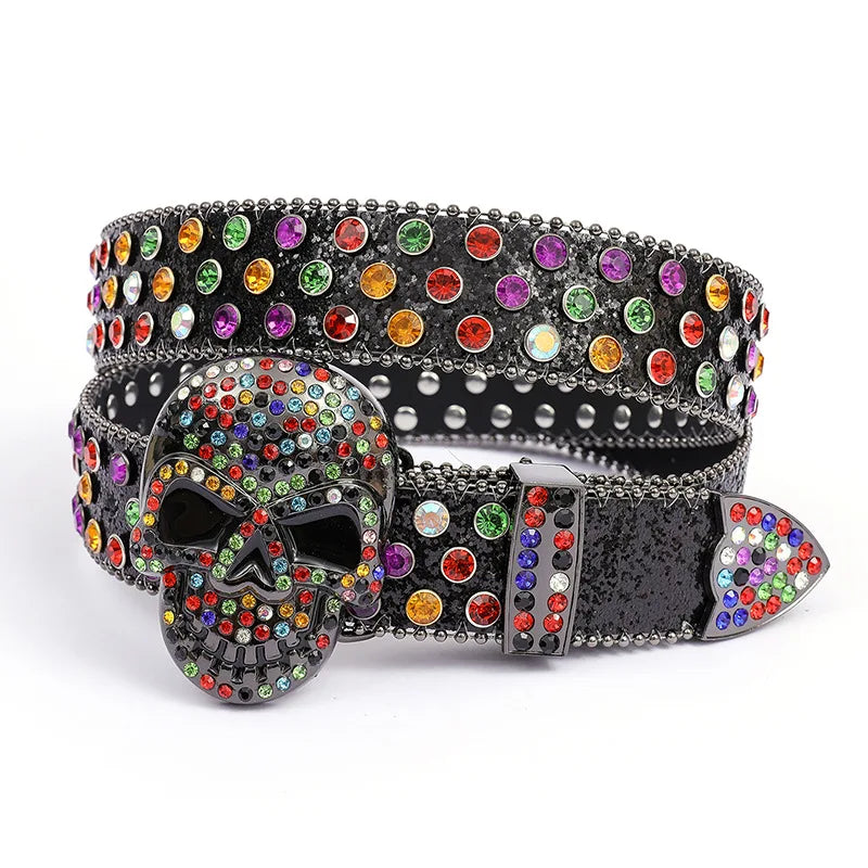 Nouvelle ceinture en strass de créateur, ceinture de cowboy western cloutée de diamants, ceinture punk bling en cuir PU véritable de haute qualité pour femme et homme