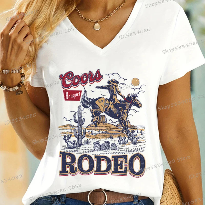 Chemise de rodéo des années 90, décontractée, style cow-boy, cadeau pour cow-girls, tops de rodéo tendance, vêtements western, t-shirt de cow-boy western