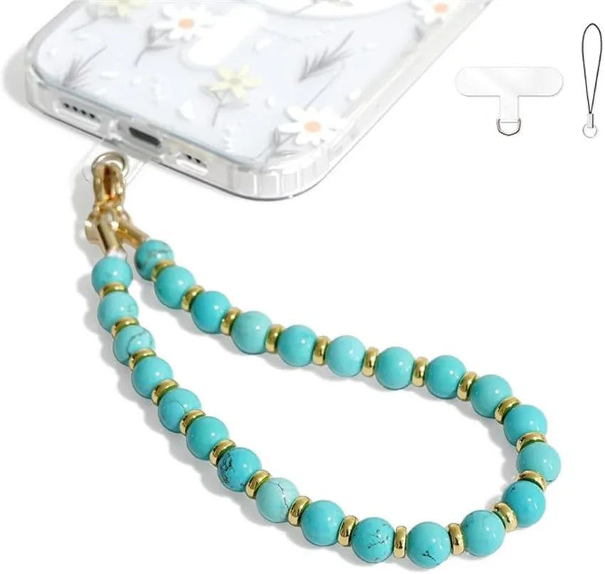 Marble Beaded Phone Wrist Strap, Detachable Cellphone Lanyard with Tether Tab, Hands-Free Wristlet Bracelet, Grip for Women