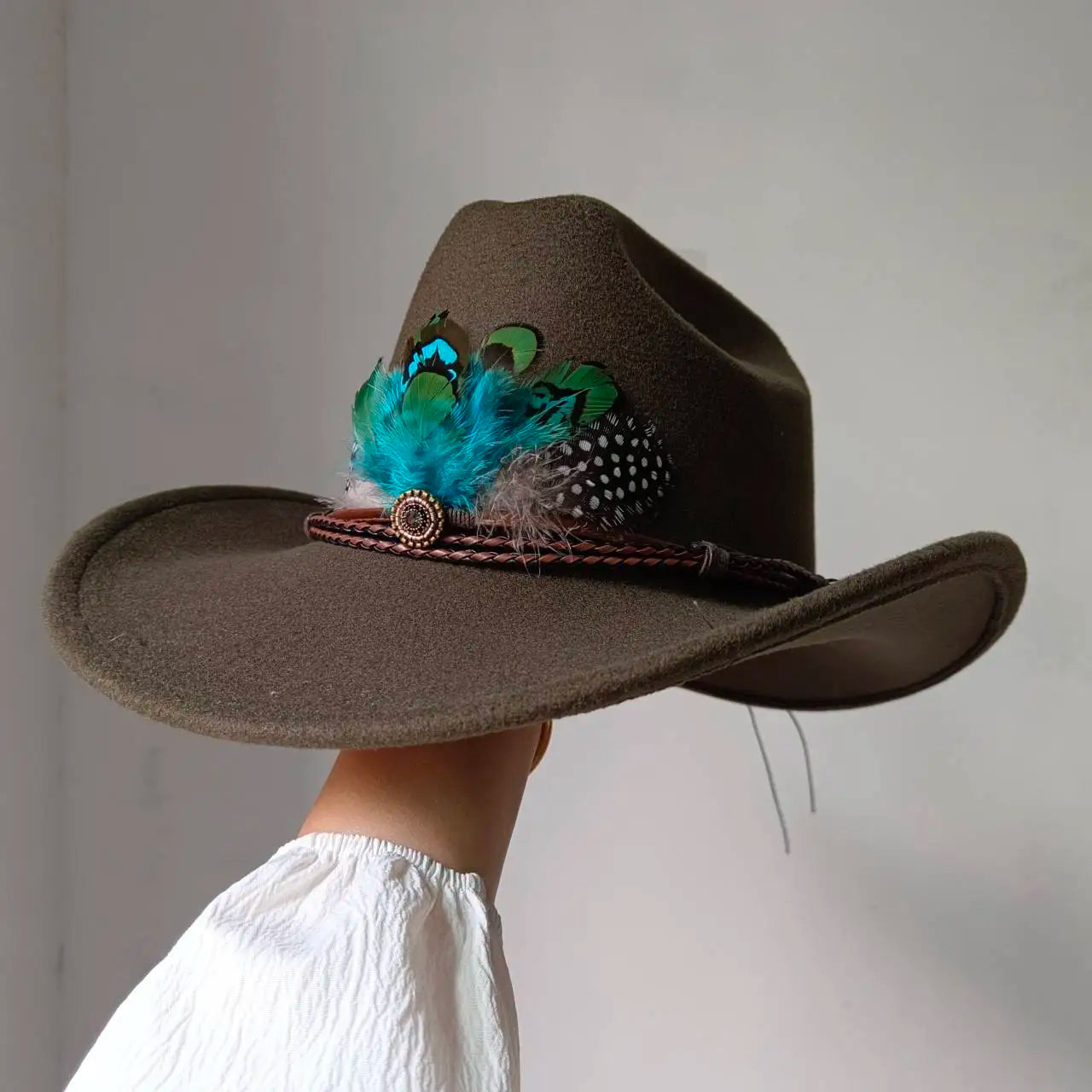 Chapeau de cowboy occidental à large bord pour homme, casquettes d'église Everche, Fascinateur vintage, chapeau de cowgirl jazz, zones bre, nouveau, 9cm