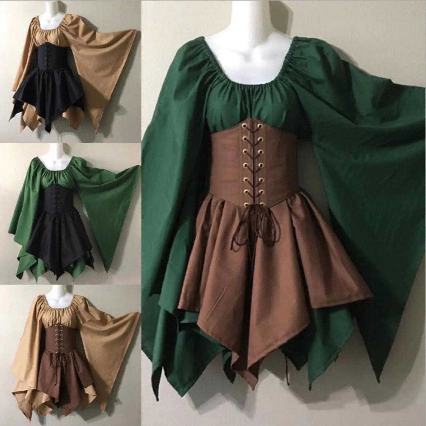 Medieval Costume Women Renaissance Medieval Dress Fairy Elf Traditional Irish Viking Costume Elf Ear for Halloween Party