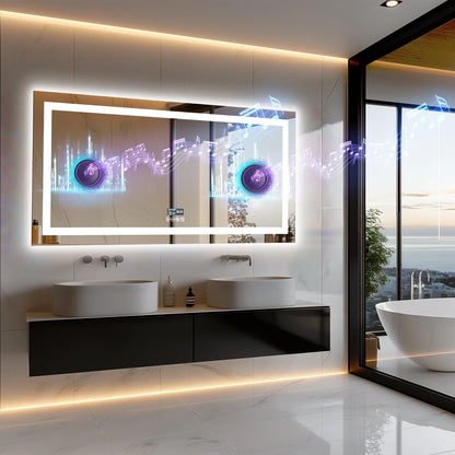 Fissuraminants pour miroir de maquillage LED, miroir de courtoisie avec lumières, miroir de maquillage à intensité variable, affichage numérique Bluetooth intelligent, mémoire de 3 couleurs