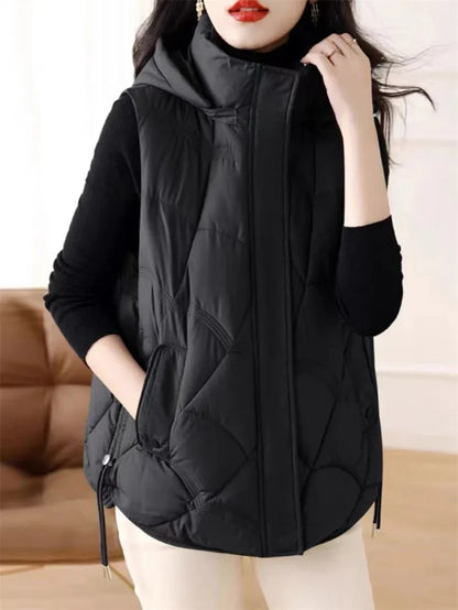 Doudoune Sans Manches en Coton Femme Automne Et Hiver 2025 Nouvelle Mode Vêtement d'Extérieur Doux Mince Gilet Manteau Femme Contraste de Couleurs