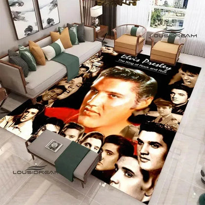 E-Elvis-Presleys Retro Printed Carpet Non-slip Carpet Outdoor Carpets Area Rug Home Bedroom Decor Rug for Bedroom Birthday Gift