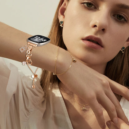 Metal Bracelet Charm Strap Compatible with  Fitbit Versa 3/Versa 4 Fashion Watches Decorations for Fitbit Sense/sense 2